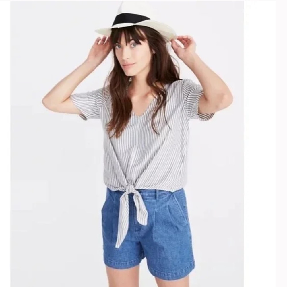 Madewell Striped V Neck Front Tie Top